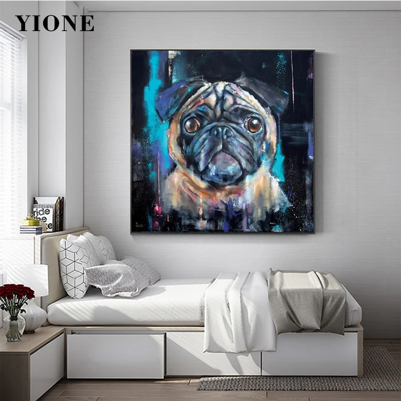 

Abstract Black Blue Graffiti Bulldog Oil Painting Impressionist Funny Animal Dog Canvas Print Wall Art Poster Picture Home Decor
