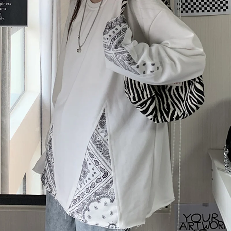 

Hoodies Women Oversize Patchwork Couples Hip Hop O-neck Sweatshirt Female Simple All-match Harajuku Ins Fashion Casual Retro New