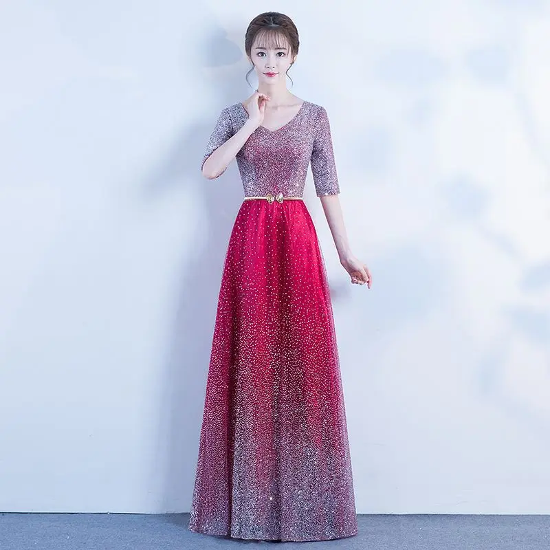 Женские Роскошные Блестки с поясом v-образным вырезом Сексуальные Cheongsam Chinsese Qipao Цвет Новинка вечерние платья макси плюс размер 3XL 4XL