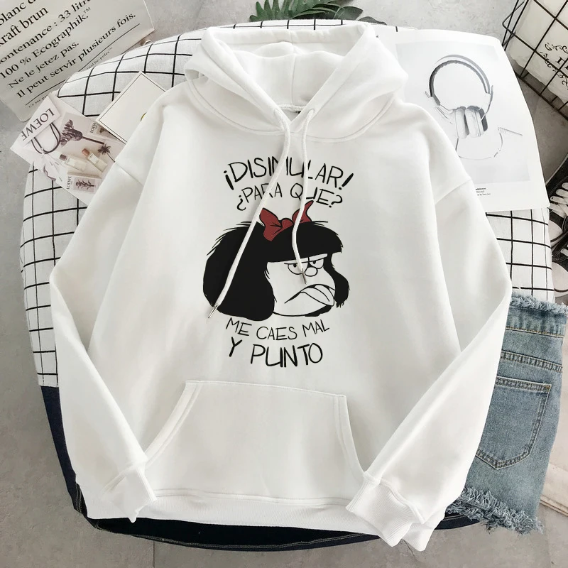 Kawaii Mafalda Anime Korean Fashion Hoodies Women Harajuku Spring Cartoon Long Sleeve Clothes Mafalda Graphics Sweetshirts Tops