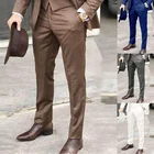 Классические Коричневые мужские костюмные брюки, деловые серые, темно-серые мужские брюки, зауженные, 2021
