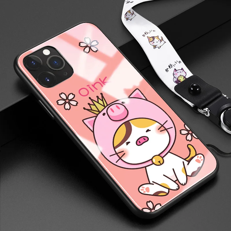 fensexiaozhu Для iphone 11 pro max 6,5 6,1 чехлы из закаленного стекла защитные чехлы для телефона с милым животным котом для iphone 11 pro стеклянная оболочка Крышка - Цвет: fensexiaozhu