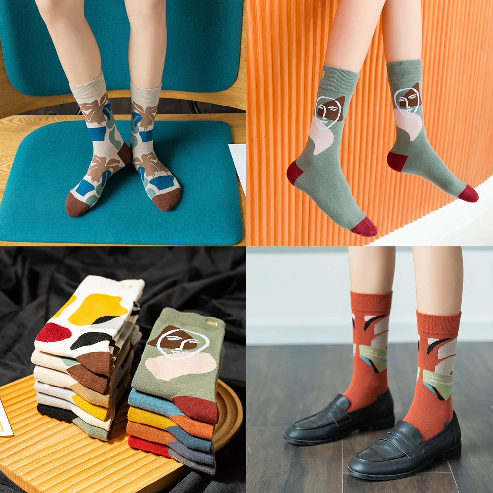 

Spring and Autumn Personality Graffiti Tide Pure Cotton Fashion Socks In Tube Socks Female Wild Cartoon Harajuku College Style