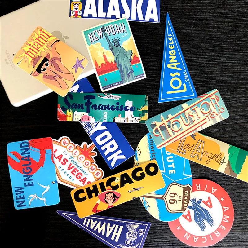 Juego de pegatinas de viaje de PVC para ordenador port&aacute;til, juguetes, jarra, equipaje, diario, decorar, Retro, 6 ~ 14cm, 15 unids/set-2
