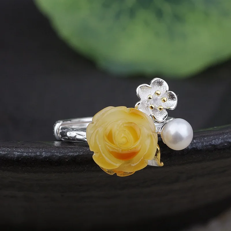 Женское кольцо из серебра 925 пробы с жемчугом|Кольца| |