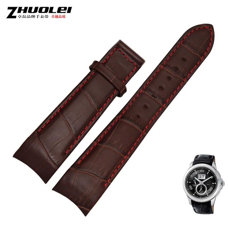 brownxred no buckle Изогнутый конец мужские ремешки для часов для BL9002-37 05A BT0001-12E 01A Брендовые Часы из натуральной кожи с пряжкой бабочки 20 21 22 мм - Цвет ремешка: brownxred no buckle