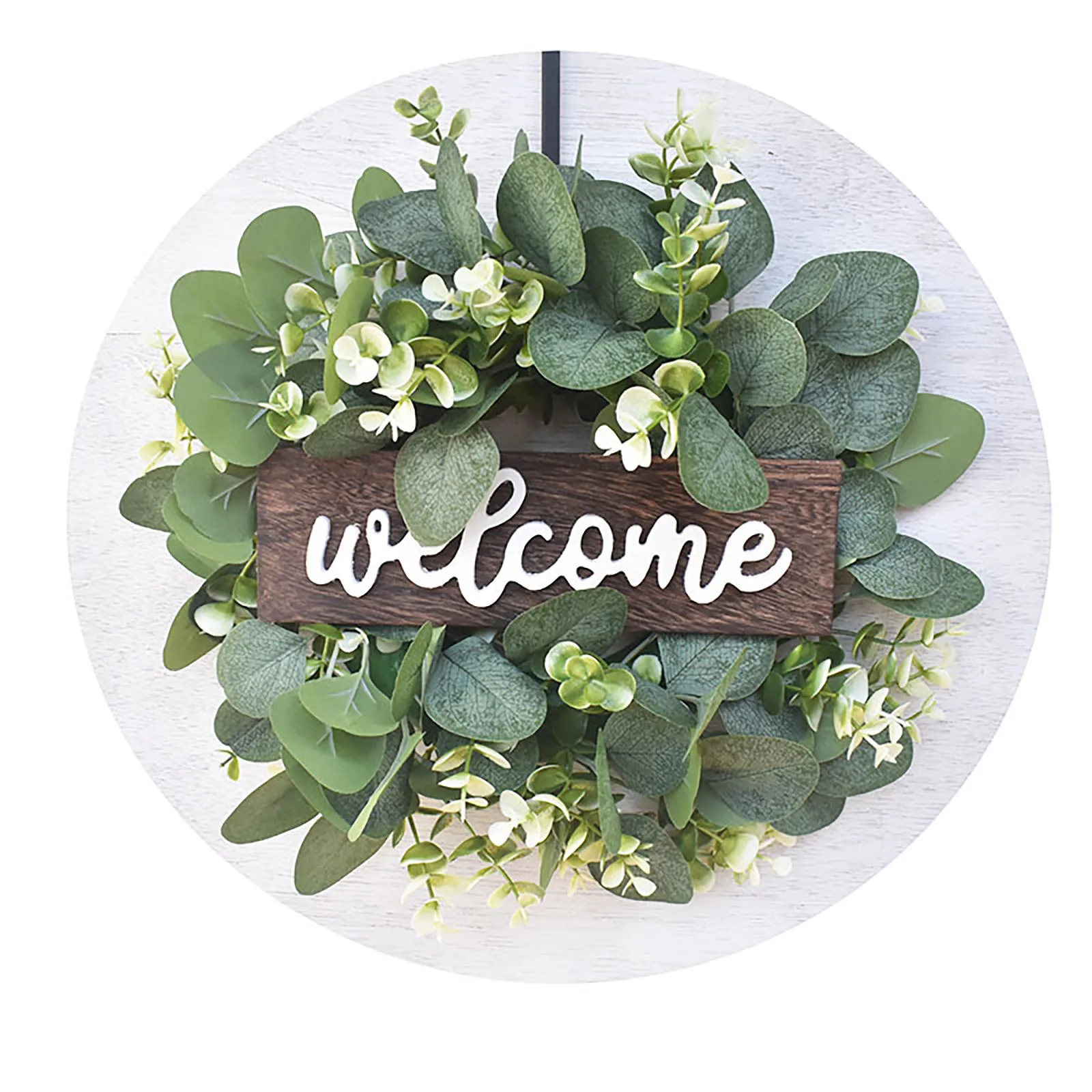 

1Pc Welcome Wreath Decor Door Hanging Garland Ornament Simulation Leaf Wreath Artificial Plant Decor For Home Party