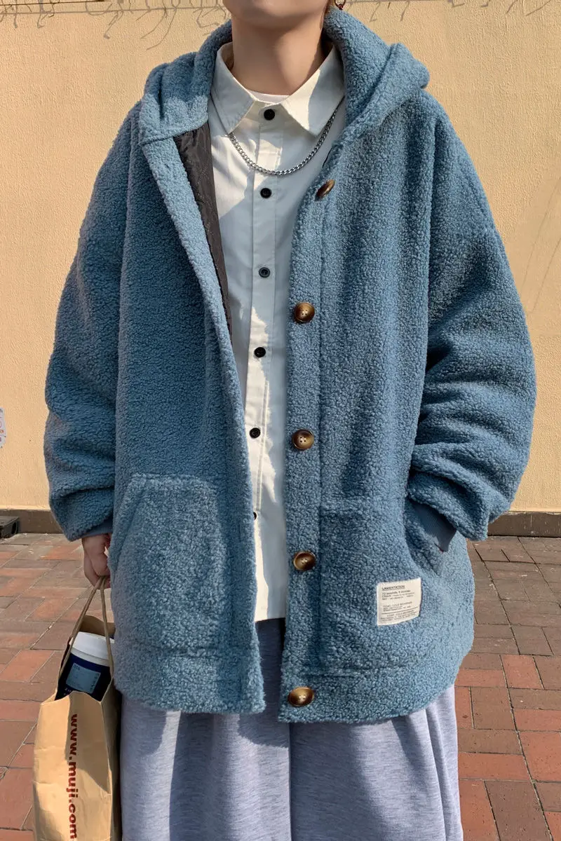 

2020 Autumn And Winter New Youth Popular Hong Kong Style Loose Pure Color Lamb Wool Coat Fashion Casual Single-breasted Top