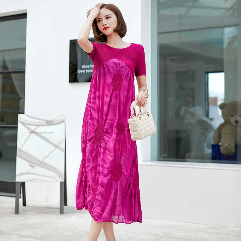 HOT SELLING Easing of o-neck fold   dress fashion loose short sleeve With sling dress IN STOCK
