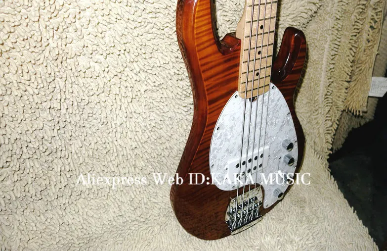 Новое поступление коричневого пламени сверху сзади электрический бас 5 струн