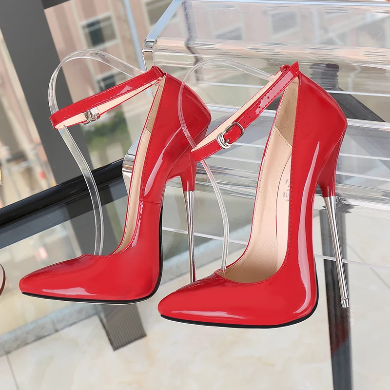 LLXF/туфли для трансвеститов; zapatos mujer; Туфли на тонком каблуке 16 см; розовые женские свадебные туфли-лодочки; Свадебная обувь с ремешком на щиколотке; туфли из лакированной кожи на шпильке; sapato