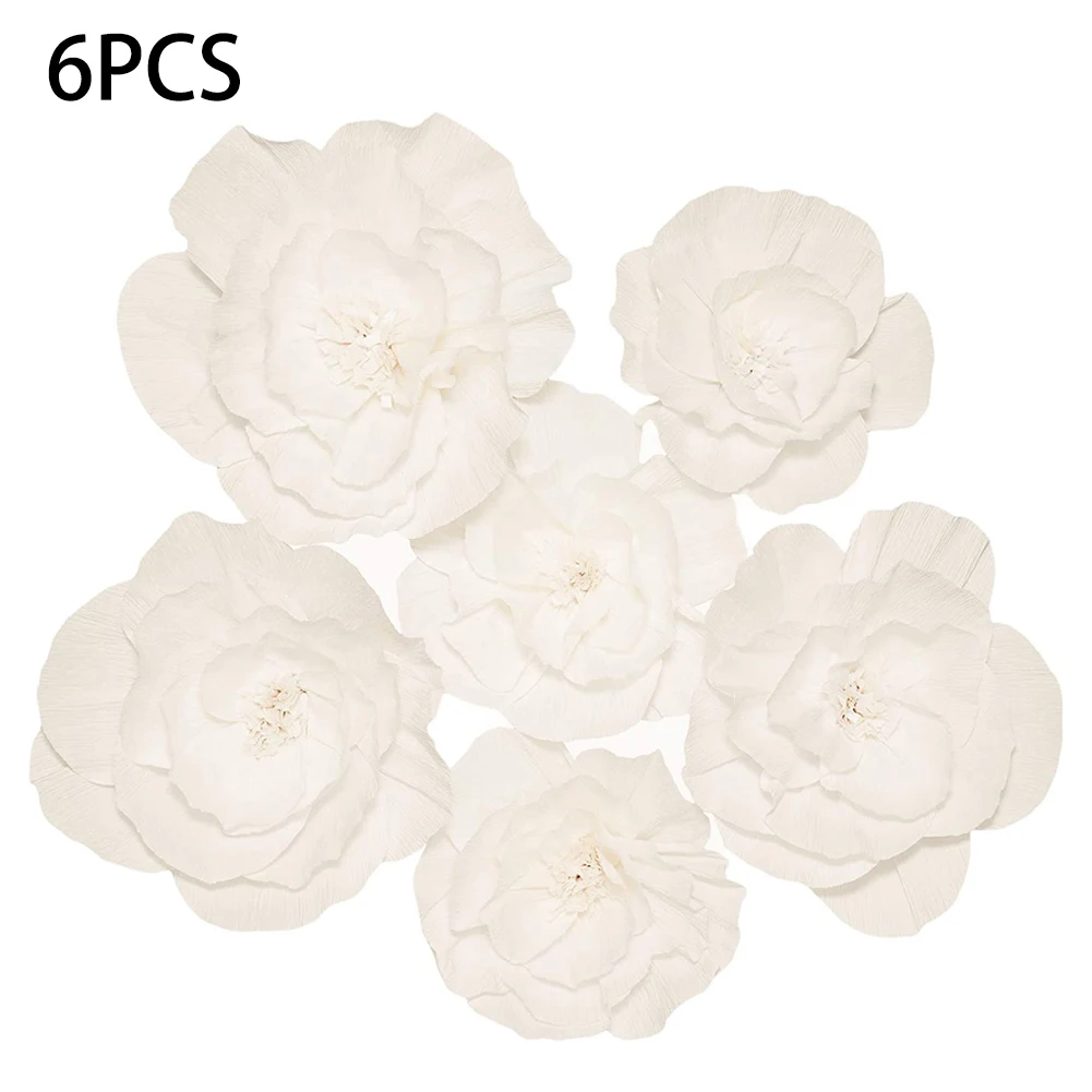 

6PCS Wall Flowers Decorations 3D DIY Paper Fake Flowers White For Wall Decor Hanging Outdoor Garden Wedding Bridal Accessories