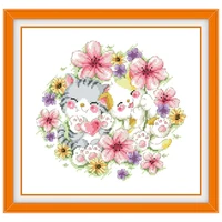 flowers and cats cross embroidery kit cartoon pattern design 18ct 14ct 11ct unprint canvas cross stitch diy needlework