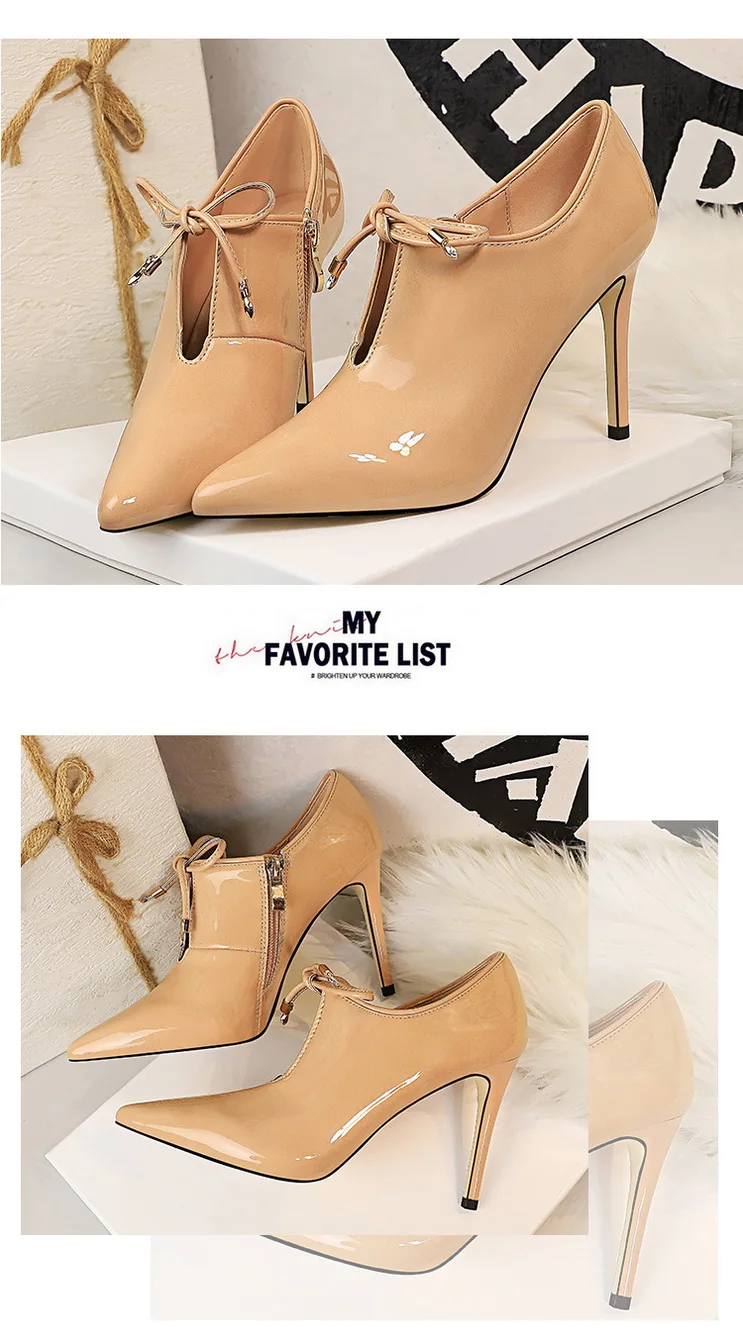 Женские ботильоны; зимние сапоги; zapatos de mujer; зимние сапоги; сапоги на высоком каблуке; пикантные лакированные туфли для ночного клуба с острым носком