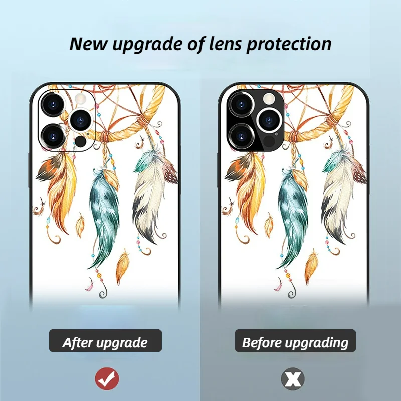 

Watercolor Painting Feather Art Pattern Phone Case for IPhone 11 12Pro Max Mini X XR XS 7 8 Plus Shockproof Tempered Glass Cover