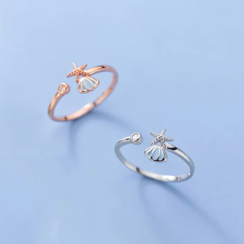 

Реальные 925 стерлингового серебра Морская звезда в виде ракушки Циркон Регулируемые кольца для Модные женские вечерние минималистский юве...
