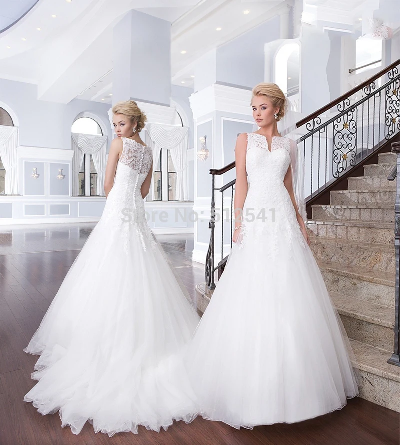 

vestido de noiva 2019 Romantic Lace Wedding Dresses A Line robe de mariee Applique Ruffle Sweep Train White Bridal Gown