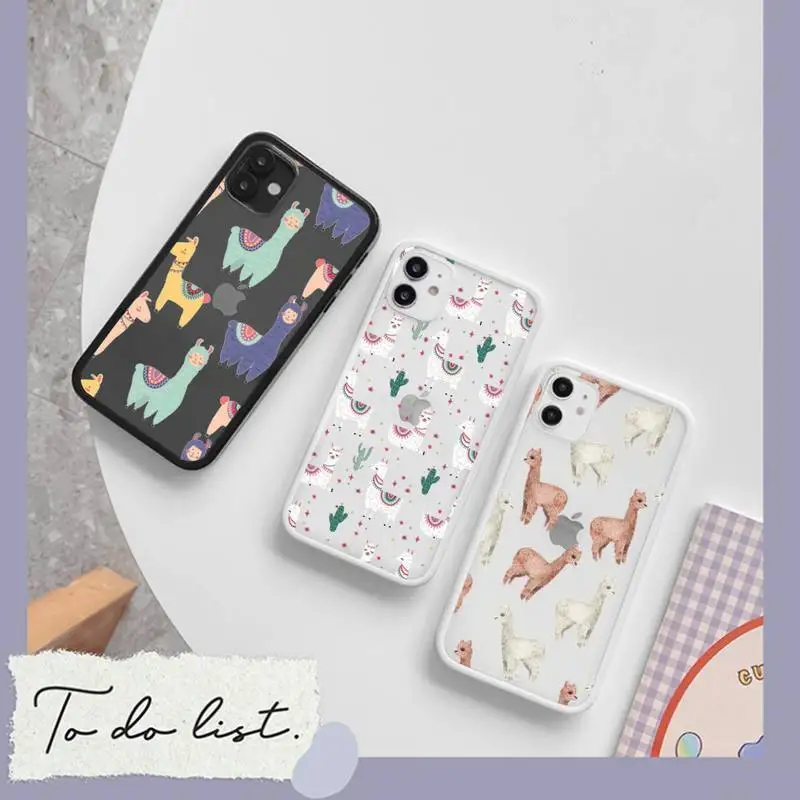 

Cute cartoon Alpaca animal Phone Case matte transparent For iphone 7 8 11 12 plus mini x xs xr pro max cover