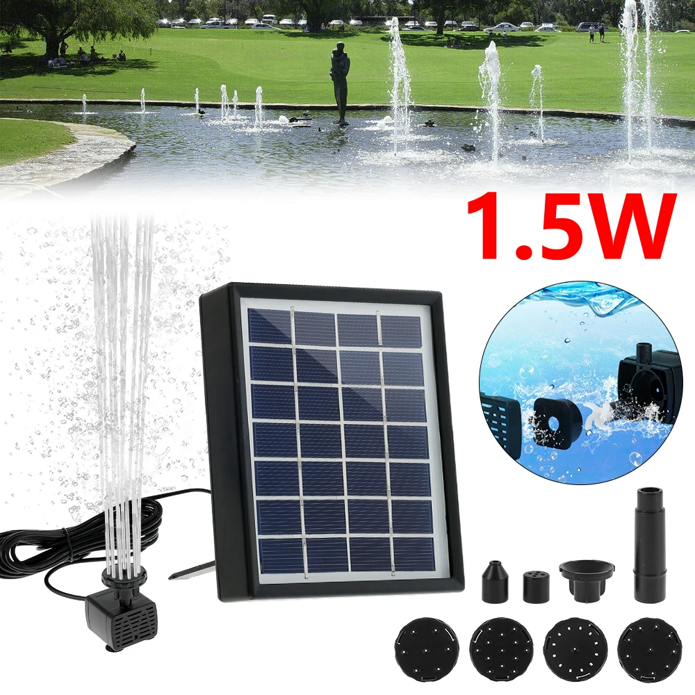 

2W/7VSolar Panel Fountain 220L/H Water Pump Black Garden Pool Pond Aquarium Sunlight Bird Nozzles Span Baths Spray Water Sprayer