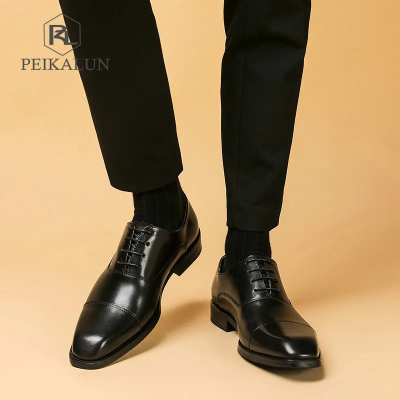 Мужские классические туфли коричневые или черные из натуральной кожи на