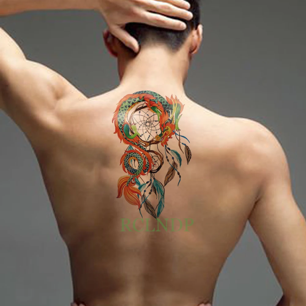 Водонепроницаемые временные тату наклейки Ловец снов Дракон поддельные флэш