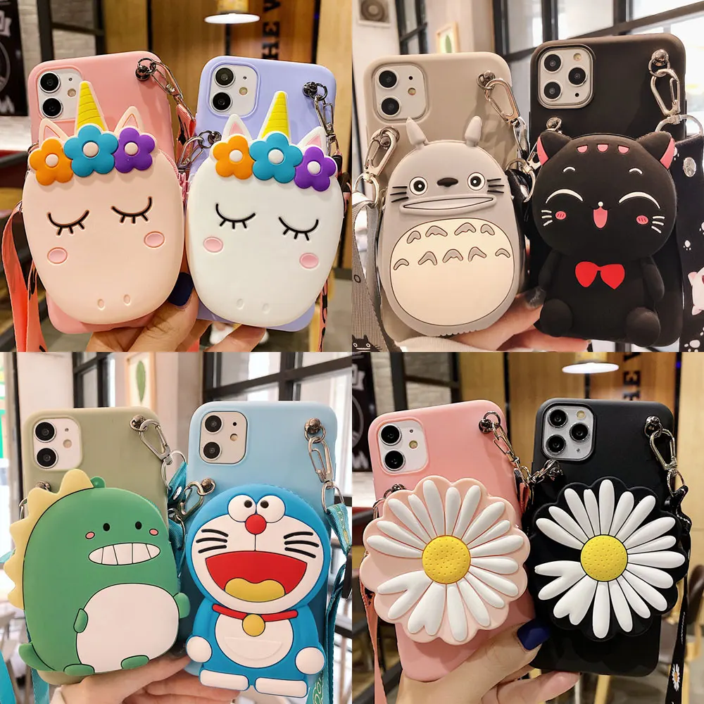 

3D Cartoon Cat Flower Unicorn Coin Wallet Silicone Case Cover For Samsung A52 A72 A31 A41 A51 A71 5G A01 A11 A21S A32 A02S A12
