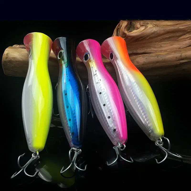 Горячая HG 1Pcs Поппер для рыбалки 3d augen с тройными крючками 12 см 42 г topwater твердая