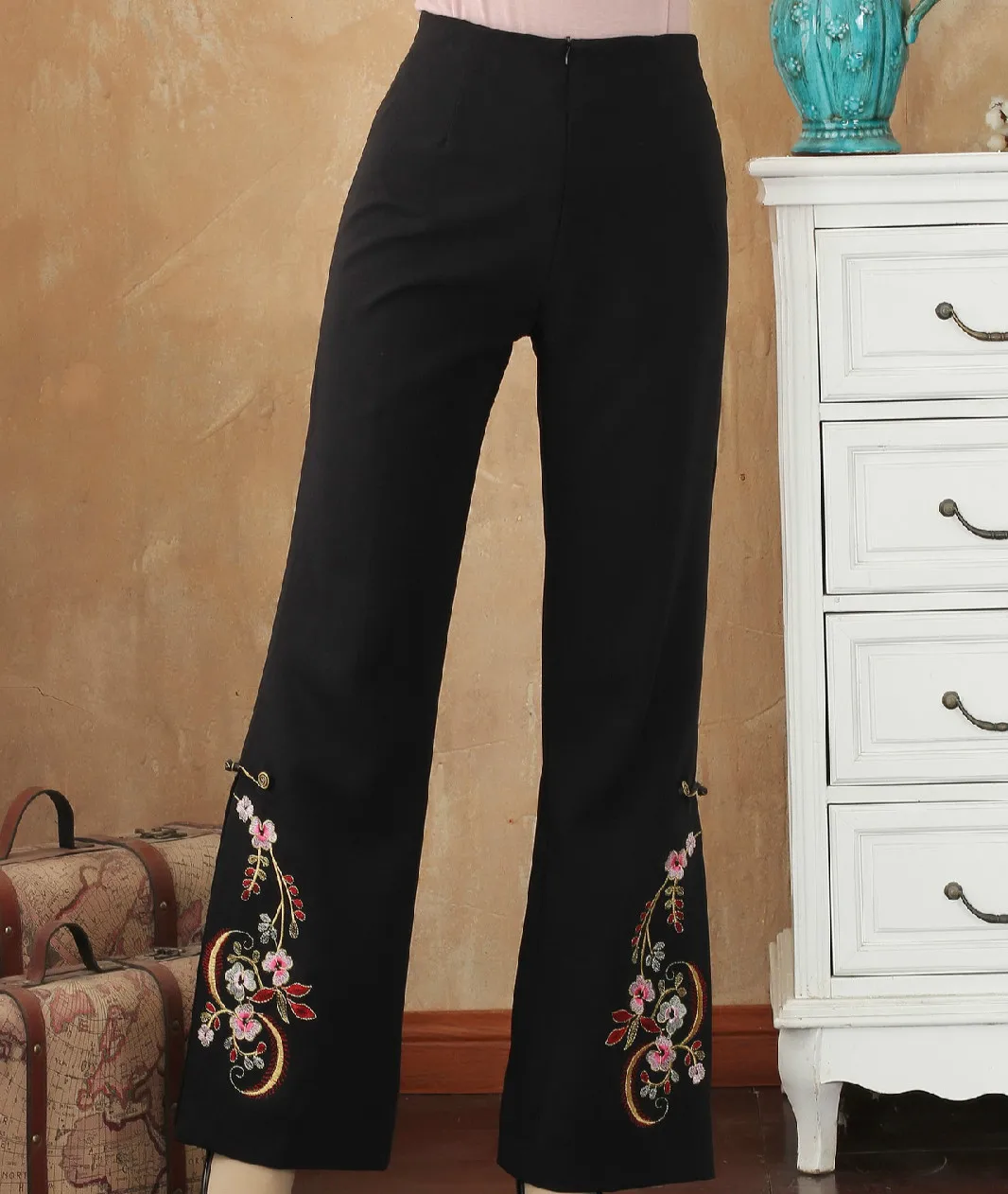 Женская обувь на весну-осень повседневные штаны Длина с вышивкой и цветочным