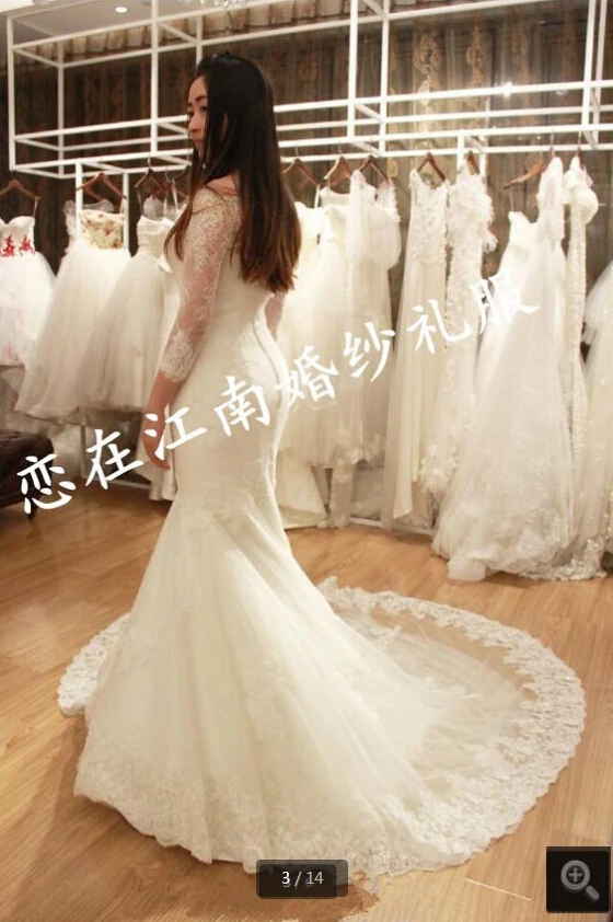 

New arrival 2020 mermaid white lace wedding dresses 3/4 sleeve sexy court train elegant bride dress real picture wedding gowns