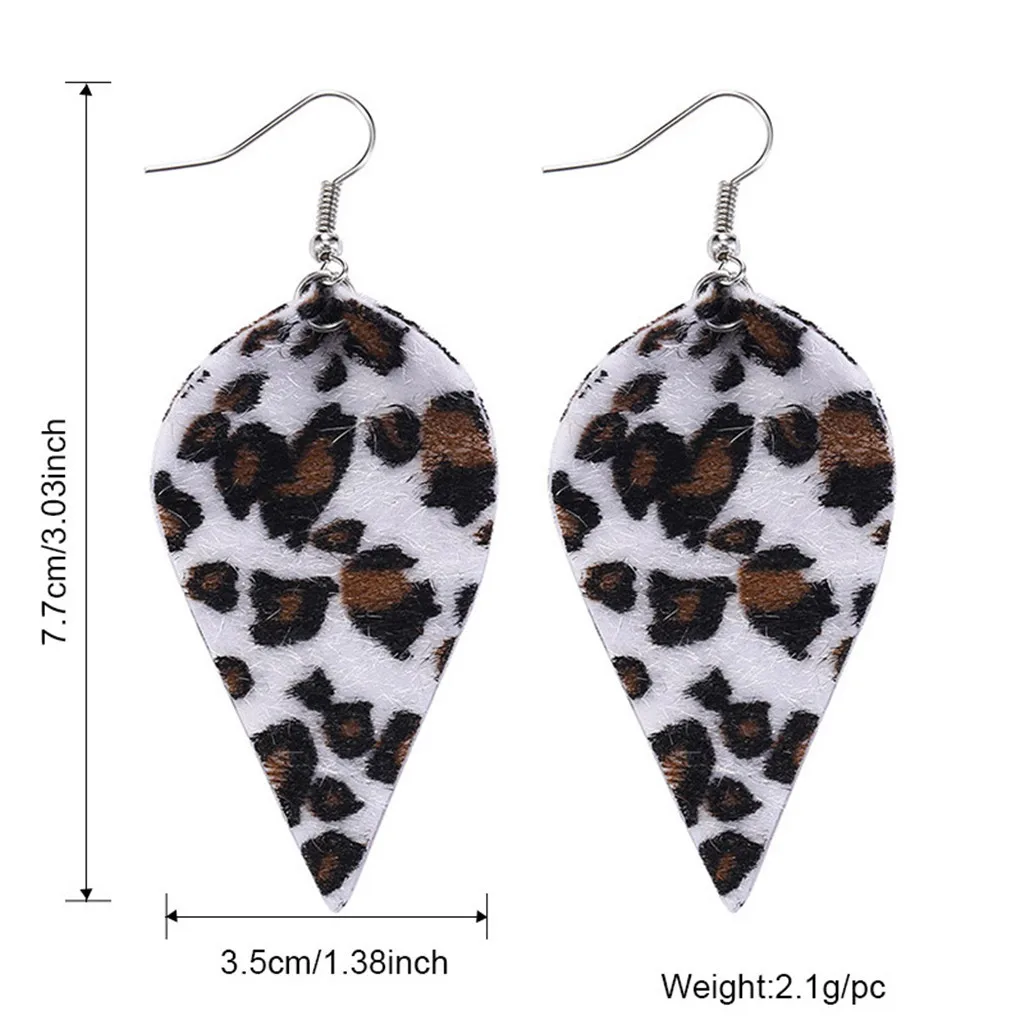 Кожаные серьги в форме листа полые капель ограненные с леопардовым принтом |