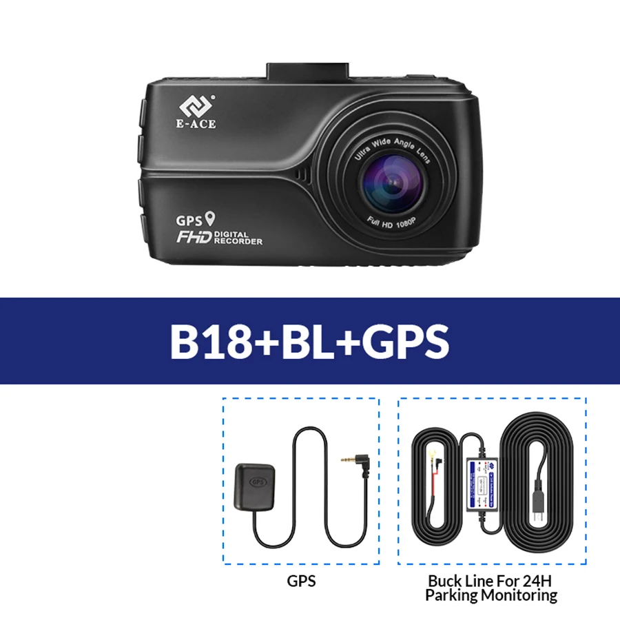 B18-BL-GPS E-ACE 3,0 дюймов Мини видеорегистратор ночного видения gps трекер Автомобильная камера 1080p Автомобильный видеорегистратор регистратор автомобильная видеокамера видио рекордер - Название цвета: B18-BL-GPS