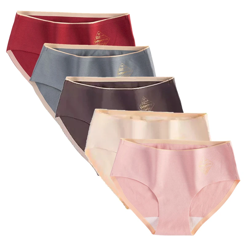 

5 Pcs Invisible Quick Dry Women Seamless Cotton Mid Waist Briefs Girls Fitness Gym Shorts Sexy Underwear Female