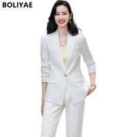 boliyae new spring autumn professional trouser suits office business formal blazers women white elegant stylish women pant suits