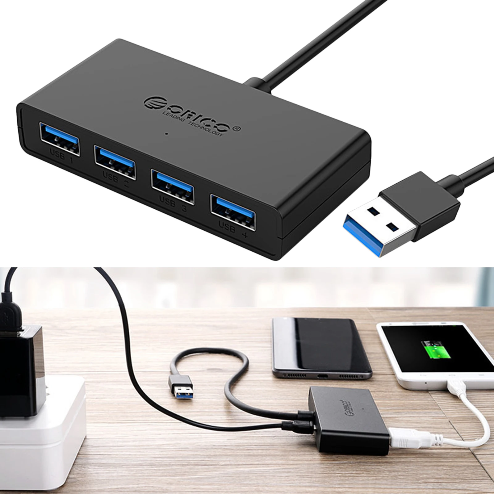 

Black Ultra Slim 4 Port USB 3.0 Hub Splitter Adapter for Desktop/PC/Laptop