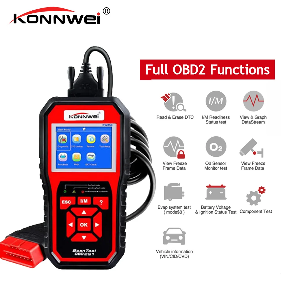 KONNWEI KW850 полный OBD2 автомобильный диагностический инструмент KW 850 OBDII Авто сканер PK AD410 NT301 обновление бесплатно на ПК с RU/UK/BR склад