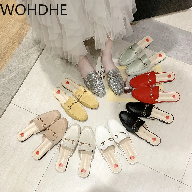 Шлепанцы женские на низком каблуке с квадратным носком в британском стиле лето