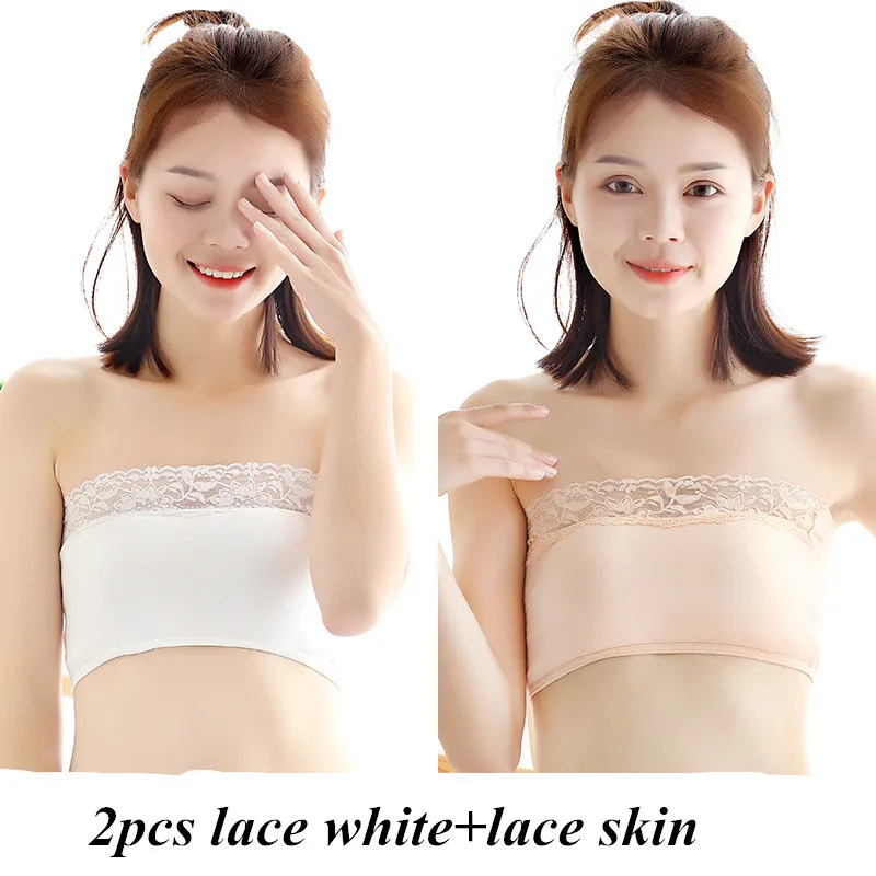 Female Strapless Boob Tube Top Bandeau Bra Lace Modal Ladies Modal Lace Stomacher Wrapped Chest Bottom Underwear