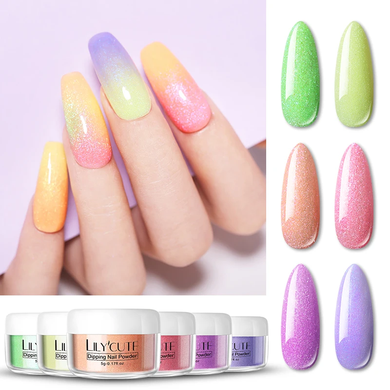 LILYCUTE 8 шт./компл. погружения ногтей Блеск порошок Наборы градиент французский гвоздь натуральный Цвет голографическая пигмента сухой без лампы для лечения