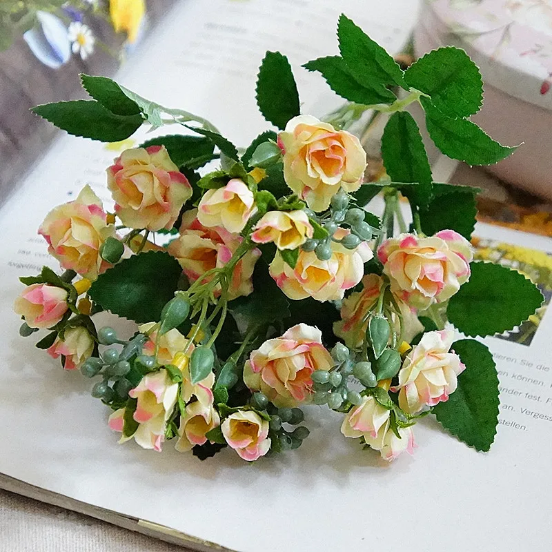 Fleur Artificielle 5 вилок 20 Мини роз искусственные розы Avec Tige для дома гостиной свадебные