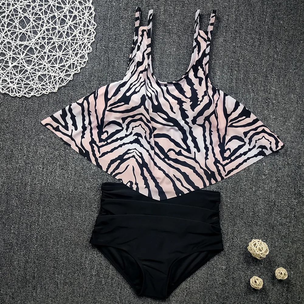 2020 plus size swimming suit for women high waisted bikini swimsuit leopard ruffle top two piece swimwear women's bathing | Женская