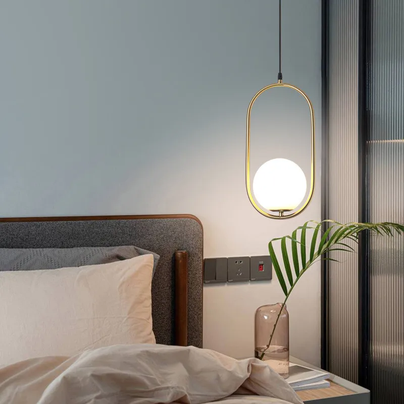

Modern LED Hanging Lamp Nordic Glass Ball Pendant Lights Vintage Hoop Gold for Living Room Home Loft Industrial Decor Luminaire