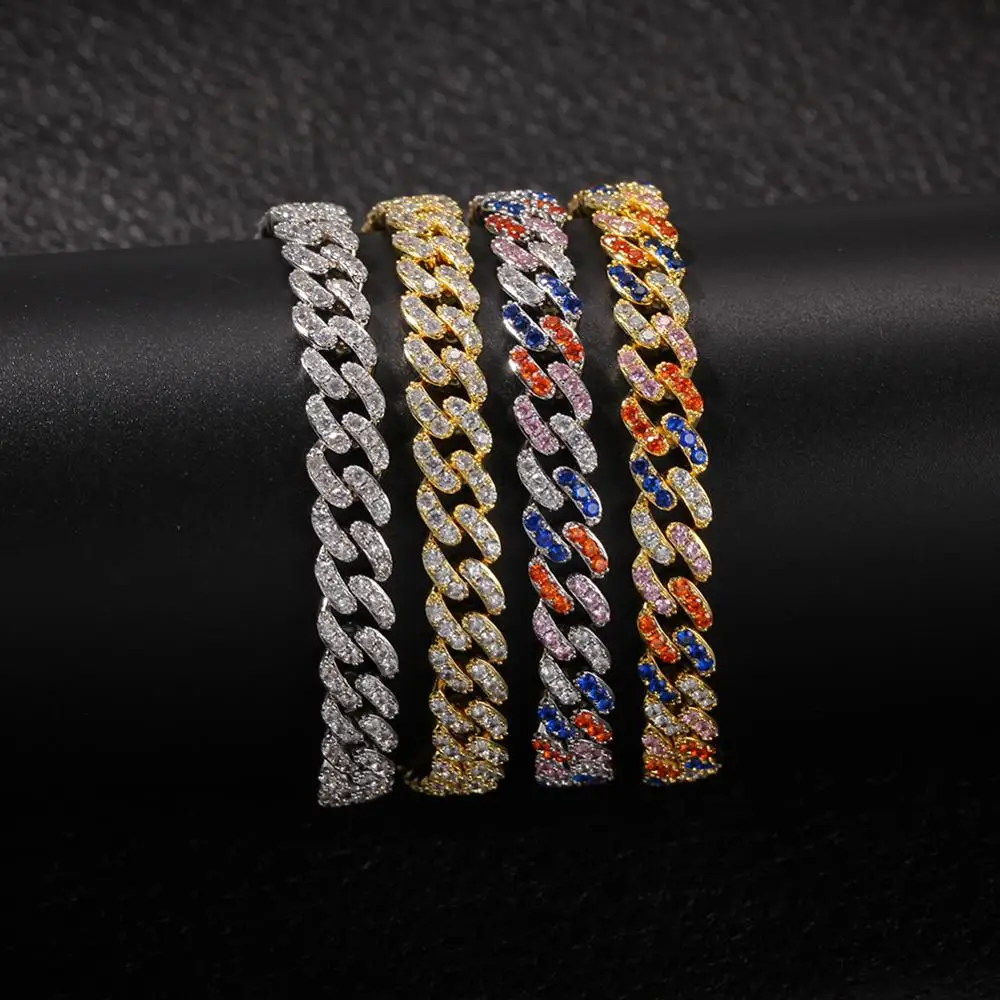 Хип хоп розовый AAA кубическая циркониевая подвеска Bling Iced Out кубинские Короткие Ожерелья Роскошные CZ камень звено цепи мужские украшения-браслеты