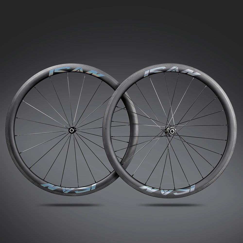 

ICAN 700C Carbon T800 Super Light Wheels 50C Clincher Tubeless Ready With 3K Twill V Brake Sapim Spokes