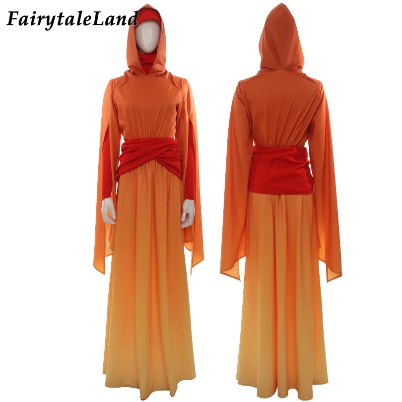 Preise Stern Schlacht Königin Padme Amidala Cosplay Kostüm Phantasie Halloween Prinzessin Handmaidens Kleid Orange Robe Party Anzug
