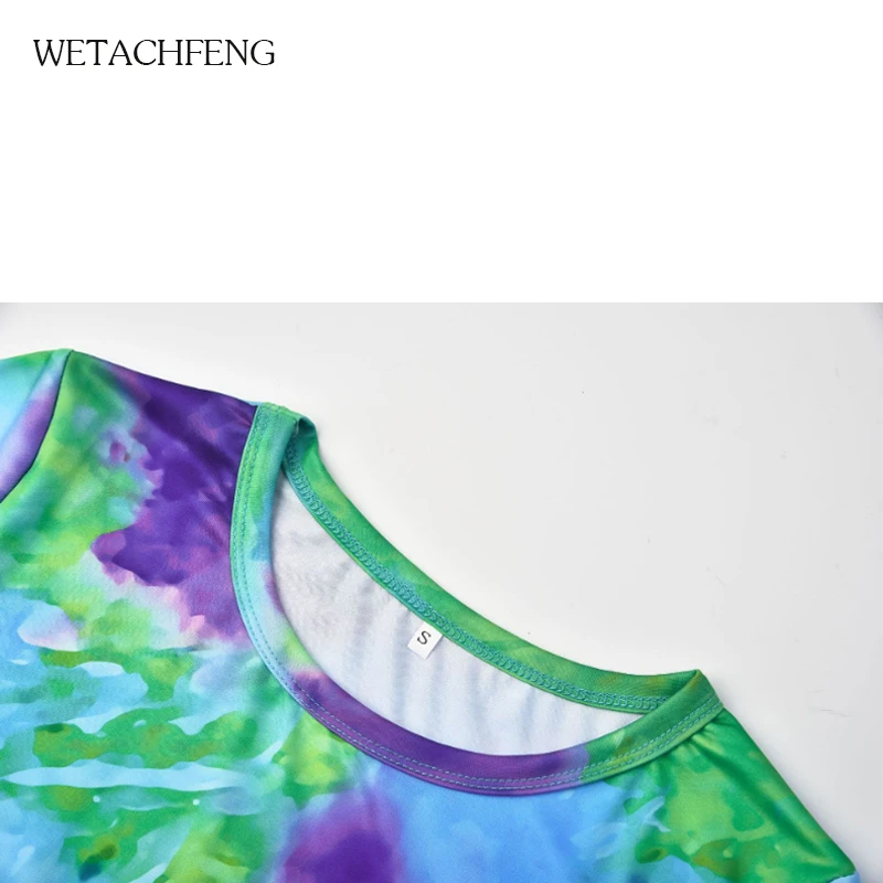 

2020 Fashion Slim Dazzling Rainbow Tie-Dye Print Dress Summer Mini Short Sleeve Beach Boho Party Plus Size Casual Women Dress