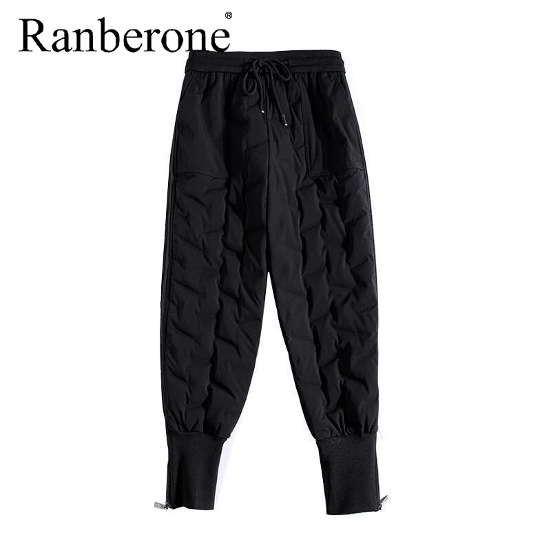 Ranberone Warm Women's Pants High Waist Large Size M-4XL Plus Velvet Thick Loose Casual Sweatpants OuterWear Trousers