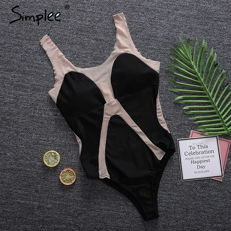 Прозрачное женское сексуальное боди Simplee в стиле петчворк слитный купальник с