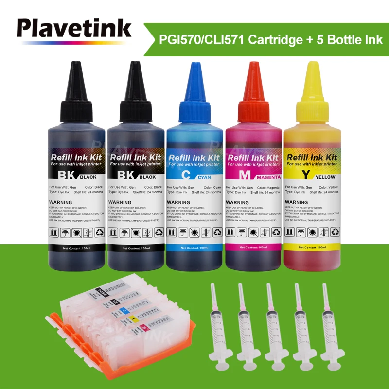 

Plavetink 500ml Ink + PGI570 CLI571 Refill Ink Cartridge For Canon PGI 570 CLI 571 XL PIXMA Silver MG7750 MG7751 MG7752 MG7753