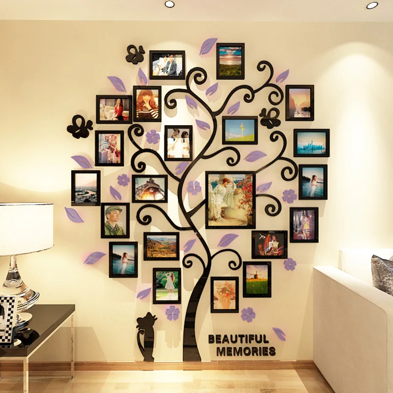 3D Acrylic Crystal Wall Sticker Adhesive DIY Stereo Photo Frame Tree Pattern Wear Resistant Home 100/130CM E2S | Дом и сад