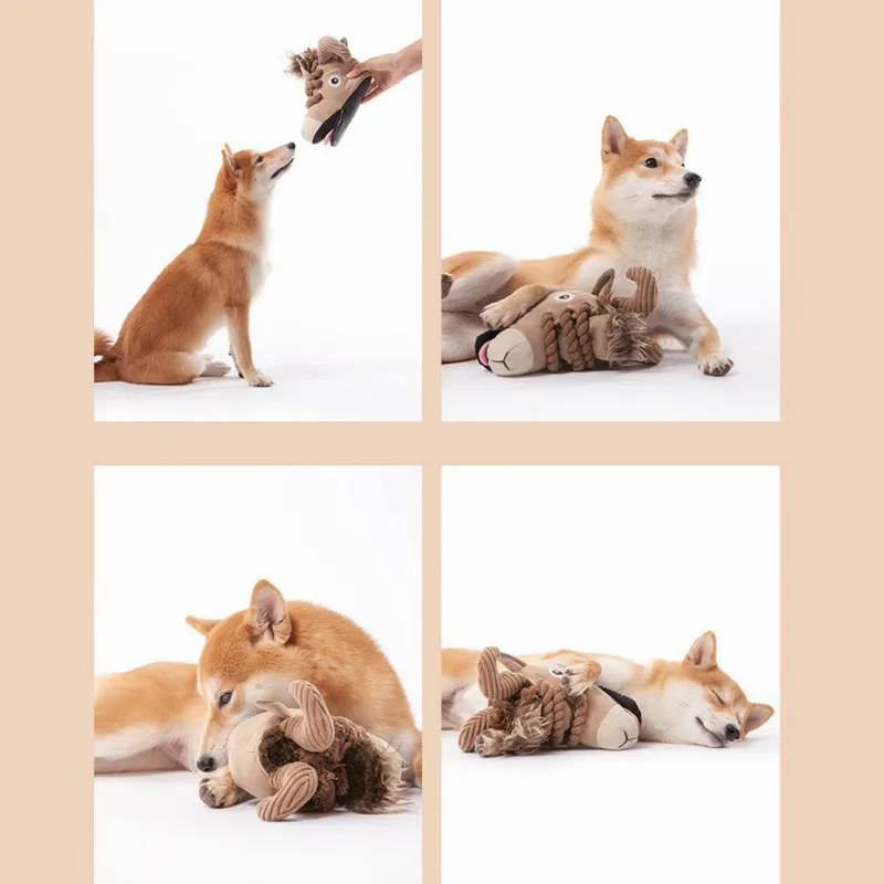 

Dog Chew Toy Cute Animal shaped Bite Resistant Plush Doll Squeaky Pet Molar toys Interactive Training Supplies